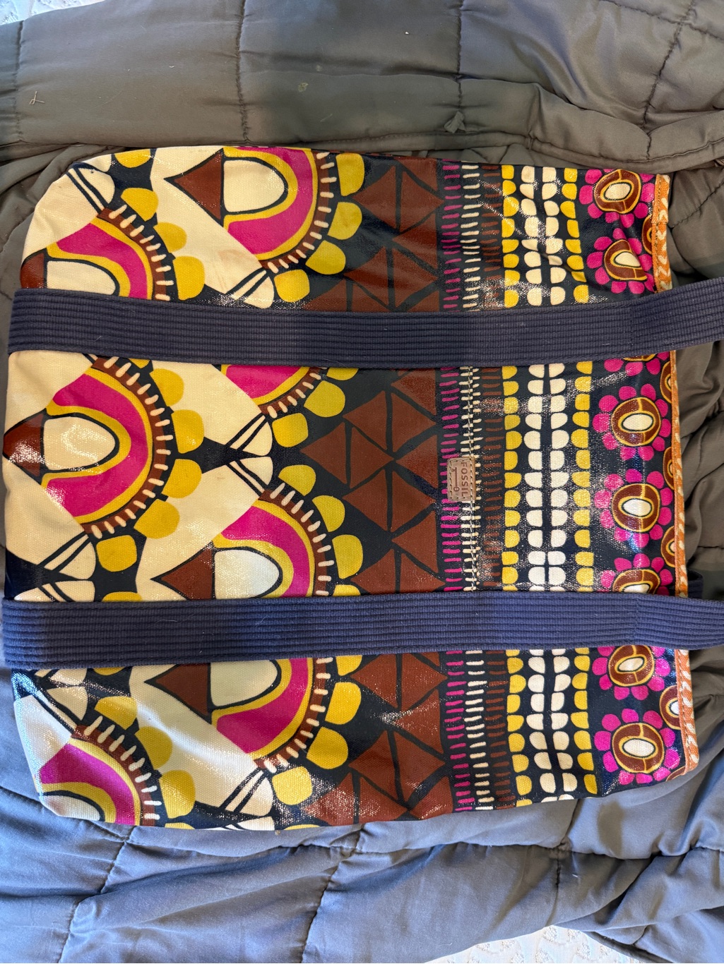 Fossil Multicolor Geometric Print Tote With Tan Logo Patch